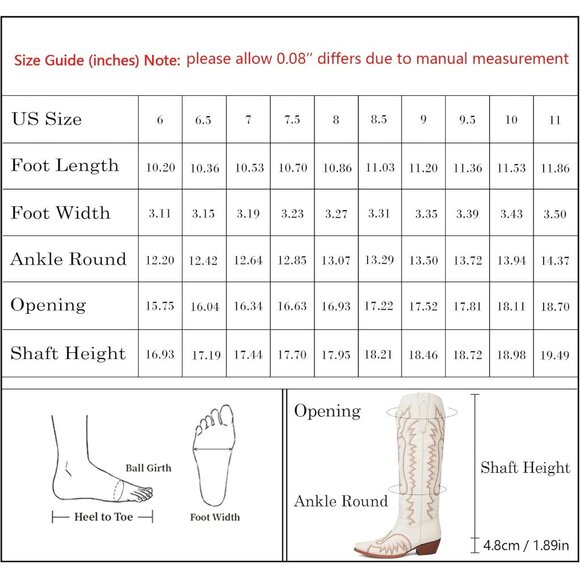 Women's White Western Cowboy Boots Knee High Chunky Heel Embroidery Boots - Picture 7 of 7